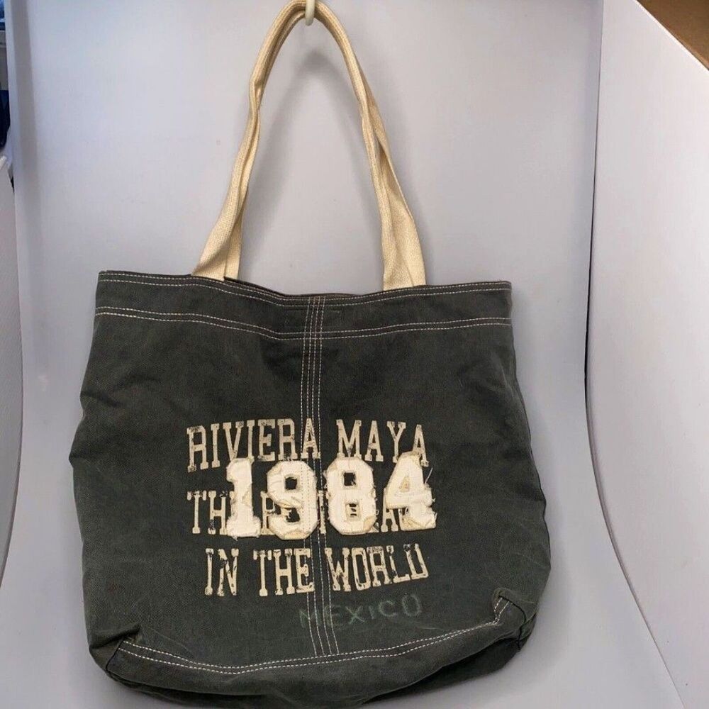 Riviera Maya Mexico 1984 Tote Bag - Green Organic Cotton Canvas 14” x 14” x 4” - Picture 2 of 8